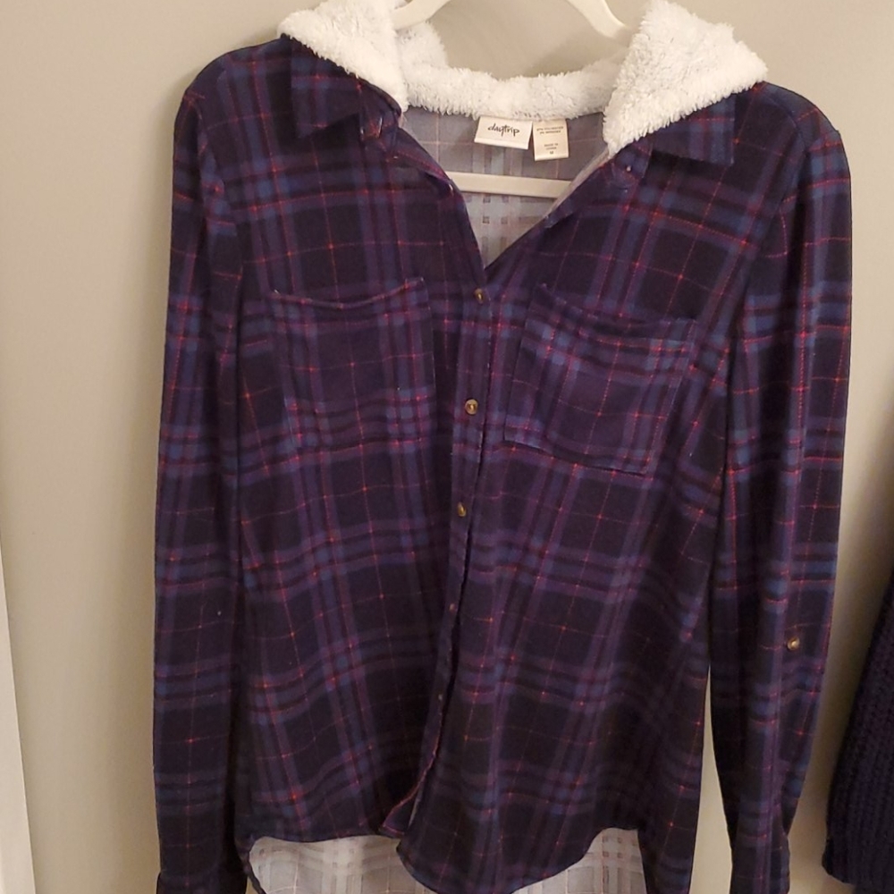 Button up shirt with hood